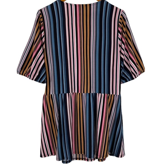 Lane Bryant Top Womens 18/20 Multicolor Striped Sweetheart Neck Surplice Peplum - Picture 2 of 7